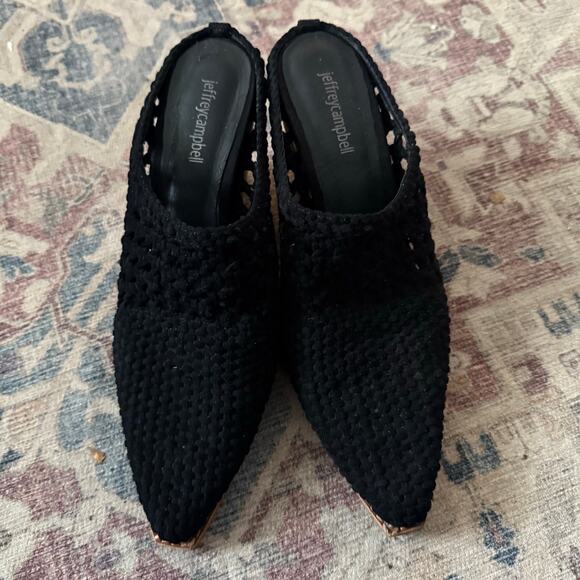 Jeffrey Campbell Leone Suede Woven Mules Black Slip On Shoes Size 10 - Picture 4 of 9